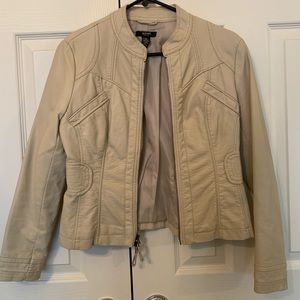 Alfani Cream Vegan Leather Moto Jacket